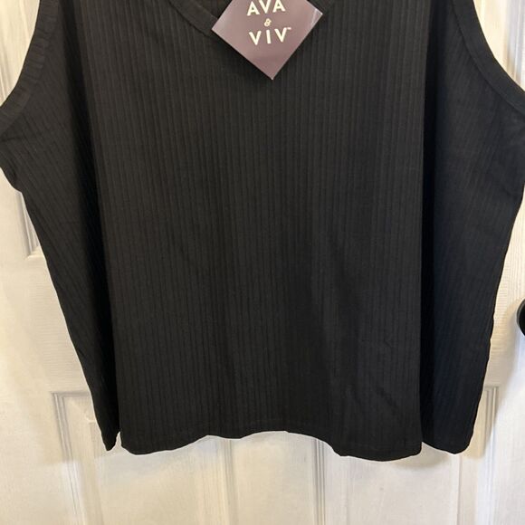 NWT Ava & Viv Tank Top 3X Black Plus Size Ribbed Cotton Blend Sleeveless Shirt - Picture 6 of 16